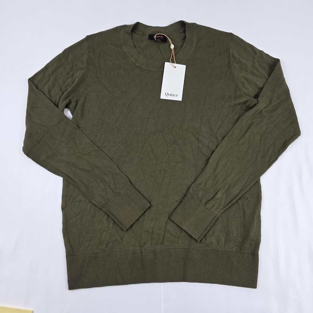 Quince Sweater Womens Small Green Organic Cotton Cashmere Blend Pullover NWT
